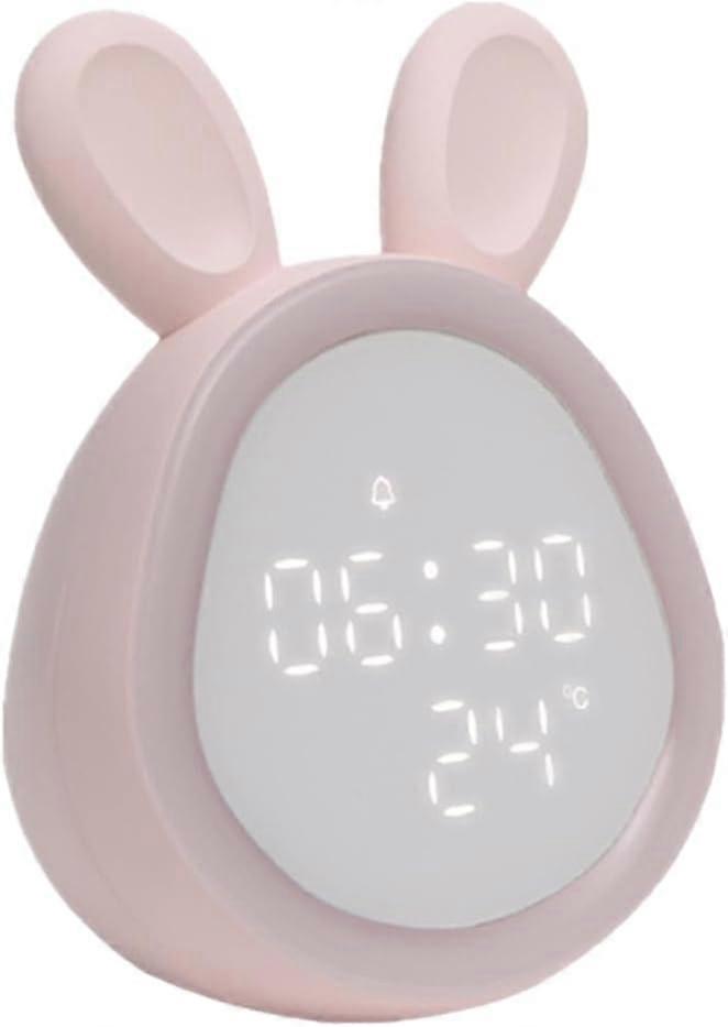 Pink Cute Rabbit Rechargeable Alarm Clock Adjustable Brightness LED Luminous Digital Clock with Temperature Display
