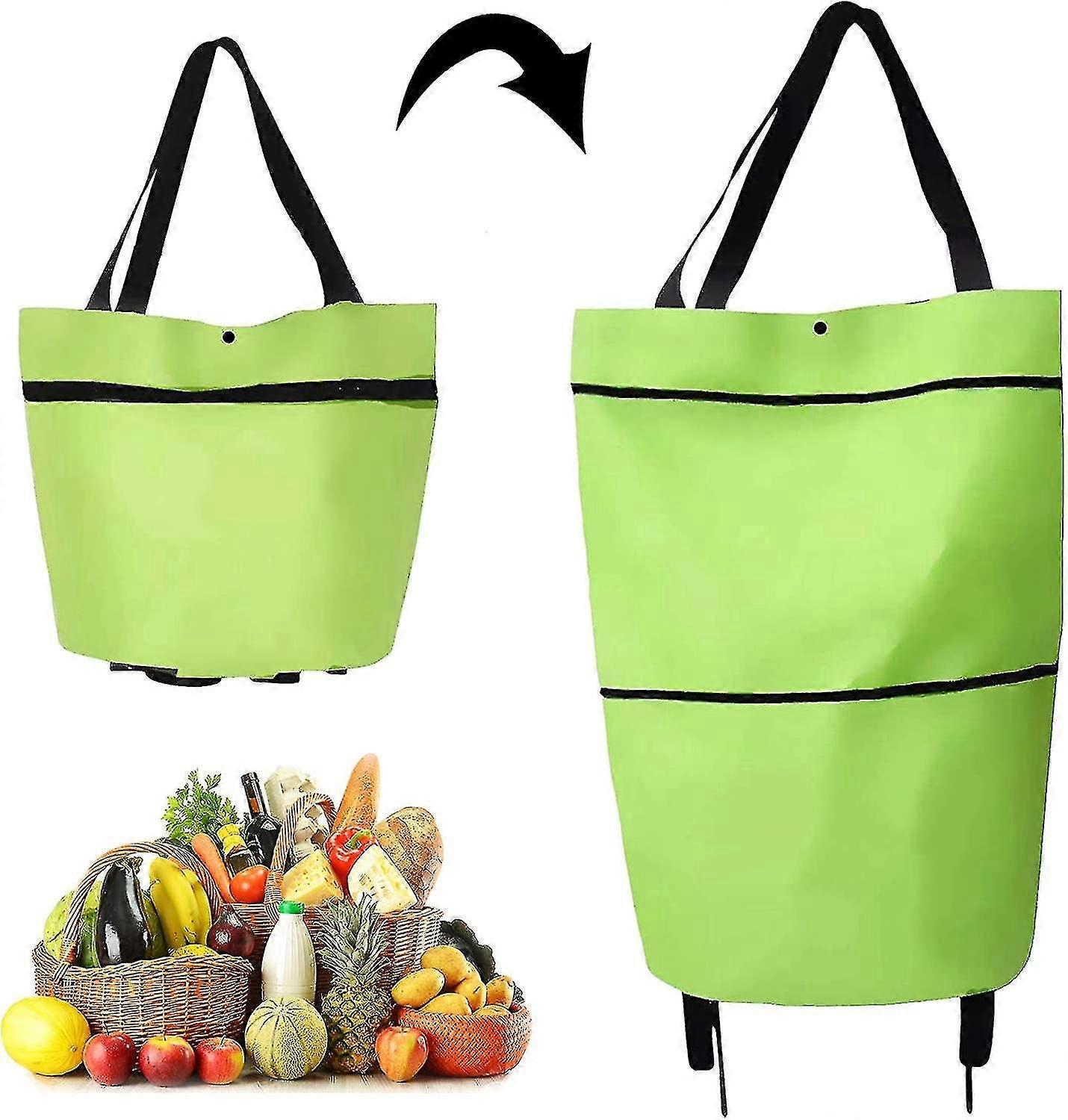 2 In 1 Collapsible Two-stage Zipper Grocery Cart With Wheels Shopping Bag (black)