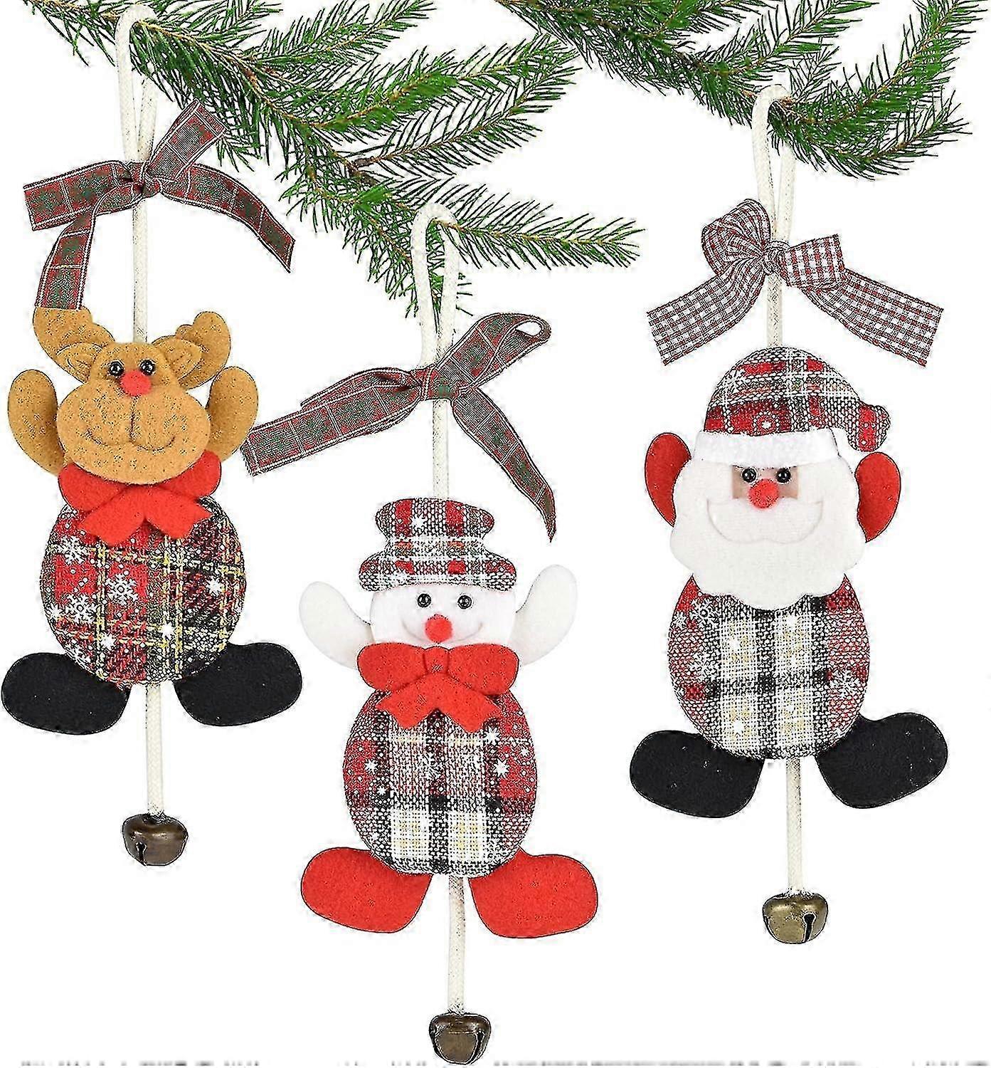 クリスマスツリーの装飾生地工芸品ベルオーナメントサンタクロース雪だるまトナカイペンダントパック3個入りBJB68