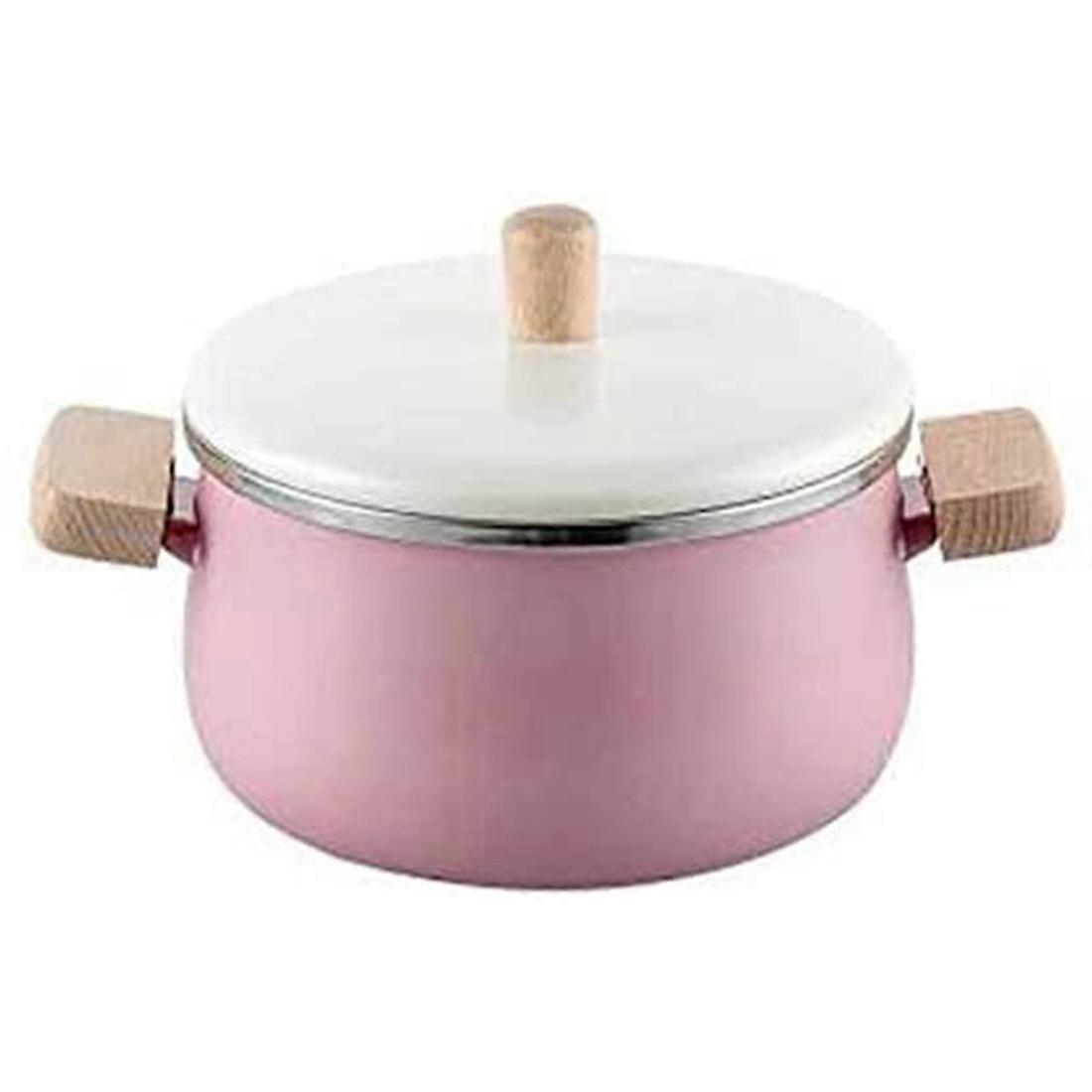 Enamel Wooden Handle Milk Pot Soup Pot Thickened Noodles Universal Household Induction Cooker Stew Pot Manual Pan Pink