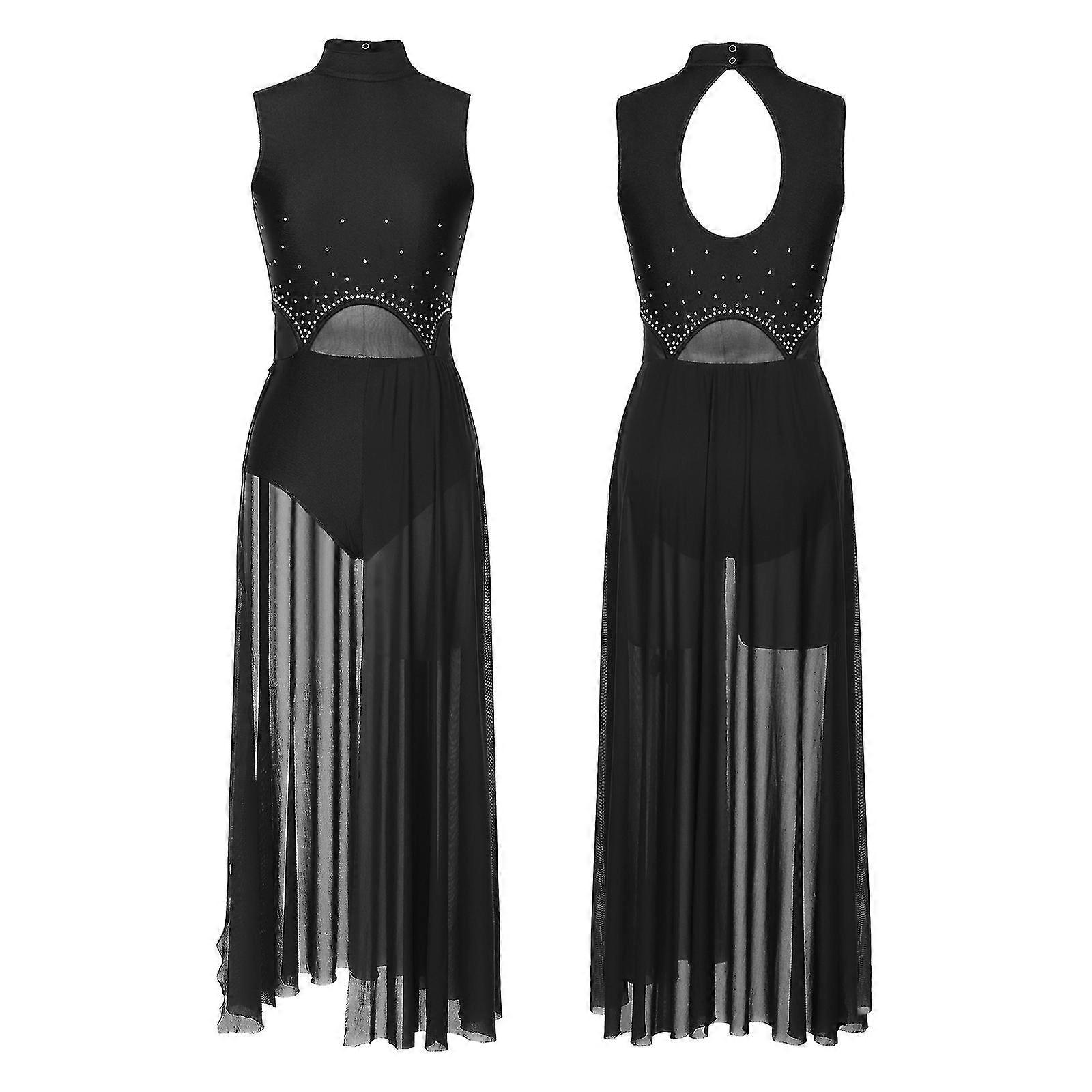 Kadın Çağdaş Lirik Dans Elbise Parlak Şeffaf Örgü Bale Tutu Jimnastik Tek Parça Streç Giysi Elbise Balo Salonu Sahne Performans Kostüm