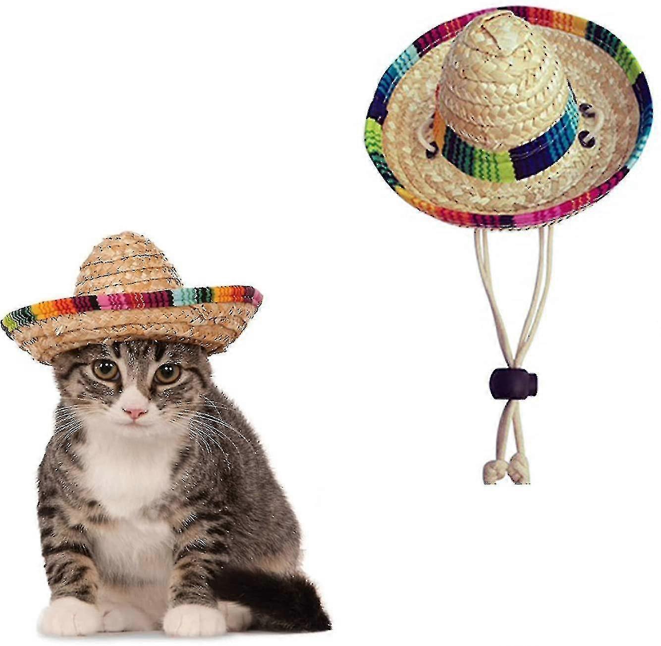 Pet Straw Hat Funny Mexican Sombrero Cap Decorazioni per feste per il compleanno per piccoli animali domestici Cucciolo di gatto (1 pezzo, beige)