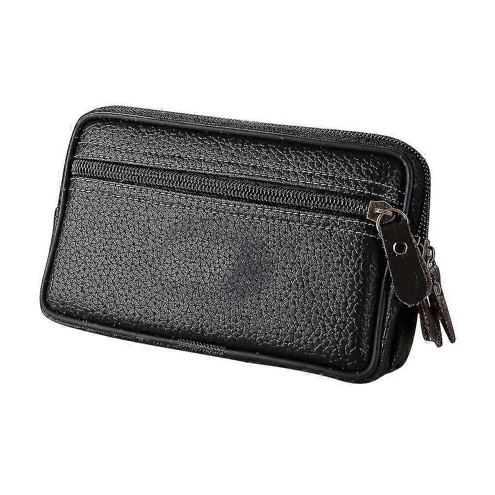 Man Multi-function Mini Waist Bag Pu Leather Double Layer Zipper