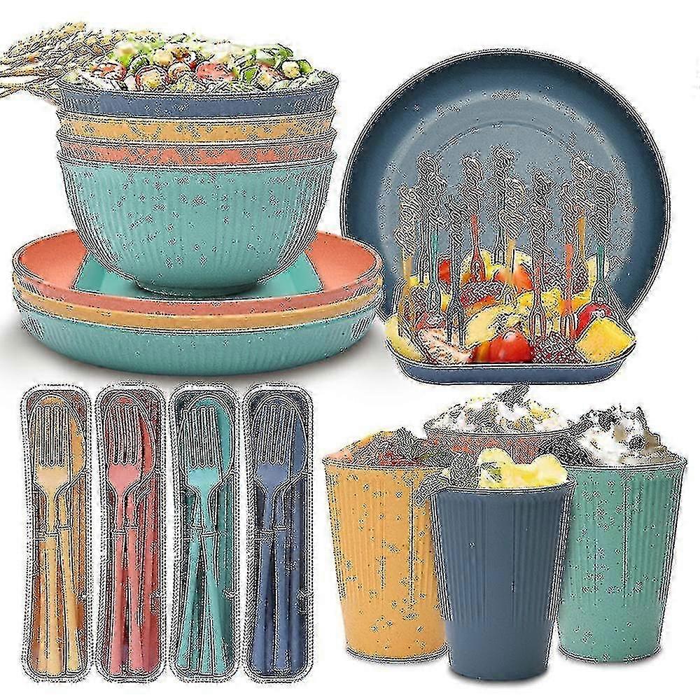 Unbreakable Dinnerware Sets Camping Plates And Bowls Set Plastic Picnic Dinner Sets