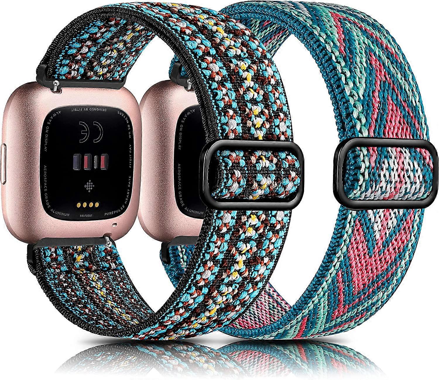 2 Pack Compatible with Fitbit Versa Bands/Fitbit Versa 2 Bands Women Men, 2 Pack Soft Nylon Adjustable Loop Replacement Strap for Fitbit Versa 2/Versa