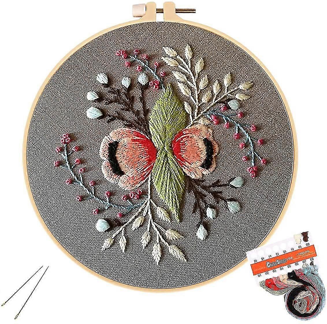 Embroidery Starter Kit Full Range Of Stamped Cross Stitch Kits For Beginner Including Embroidery Cloth With Pattern, Embroidery Hoop, Color Threads-MX