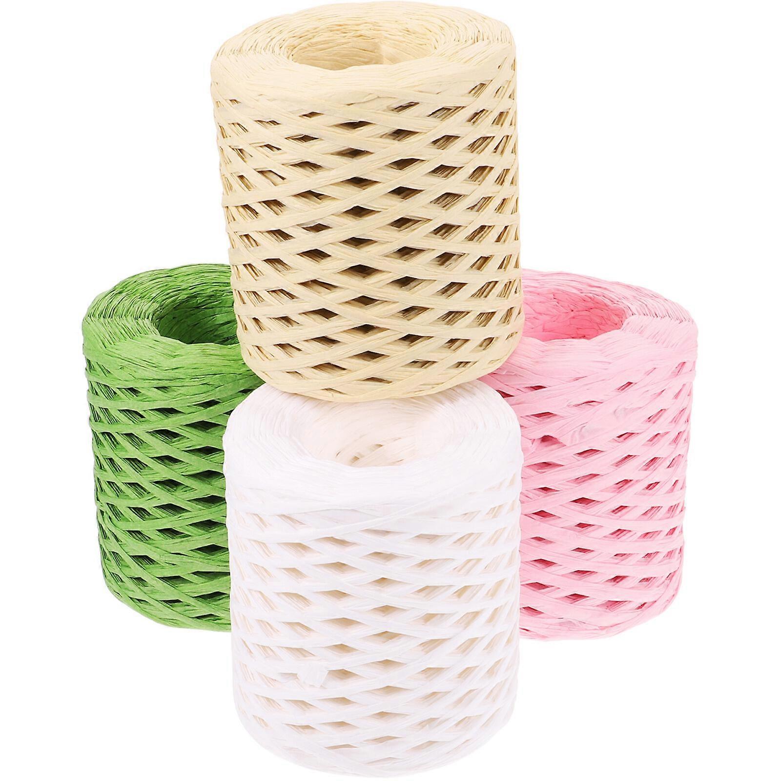 4 Rolls Raffia DIY Ribbon Twine Strings Decorative Paper Twine Raffia Ribbon