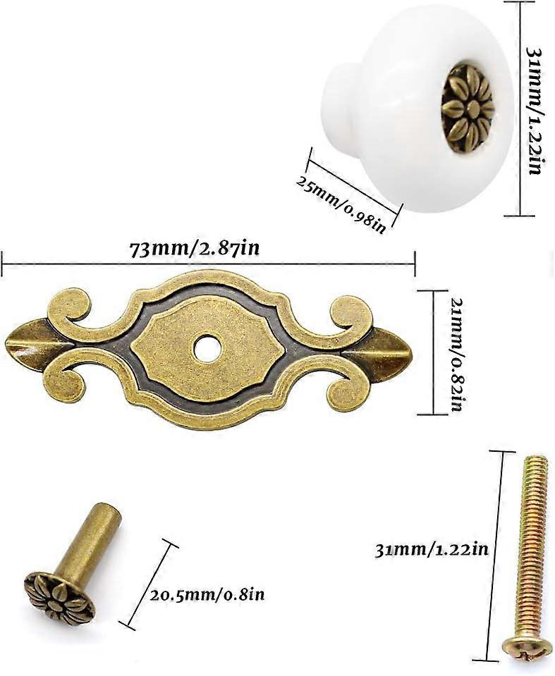 Classic Brass Vintage Ceramic Door Knobs - 4 pcs for Cabinet Drawer Wardrobe