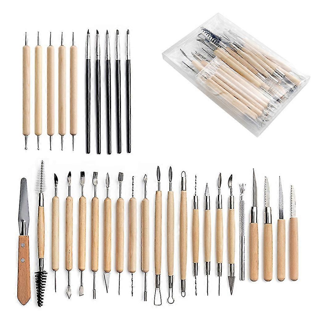 32pcs السيراميك الطين النحت أدوات الفخار مجموعة دي نحت نحت مكشطة مقبض خشبي النمذجة