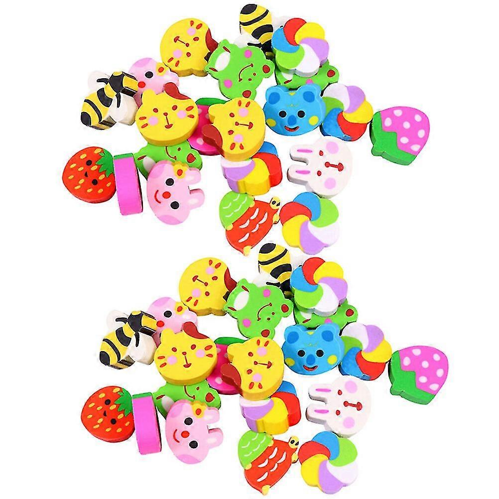 60pcs Portable Erasers Multi-function Pencil Erasers Cartoon Mini Erasers Kids Supply
