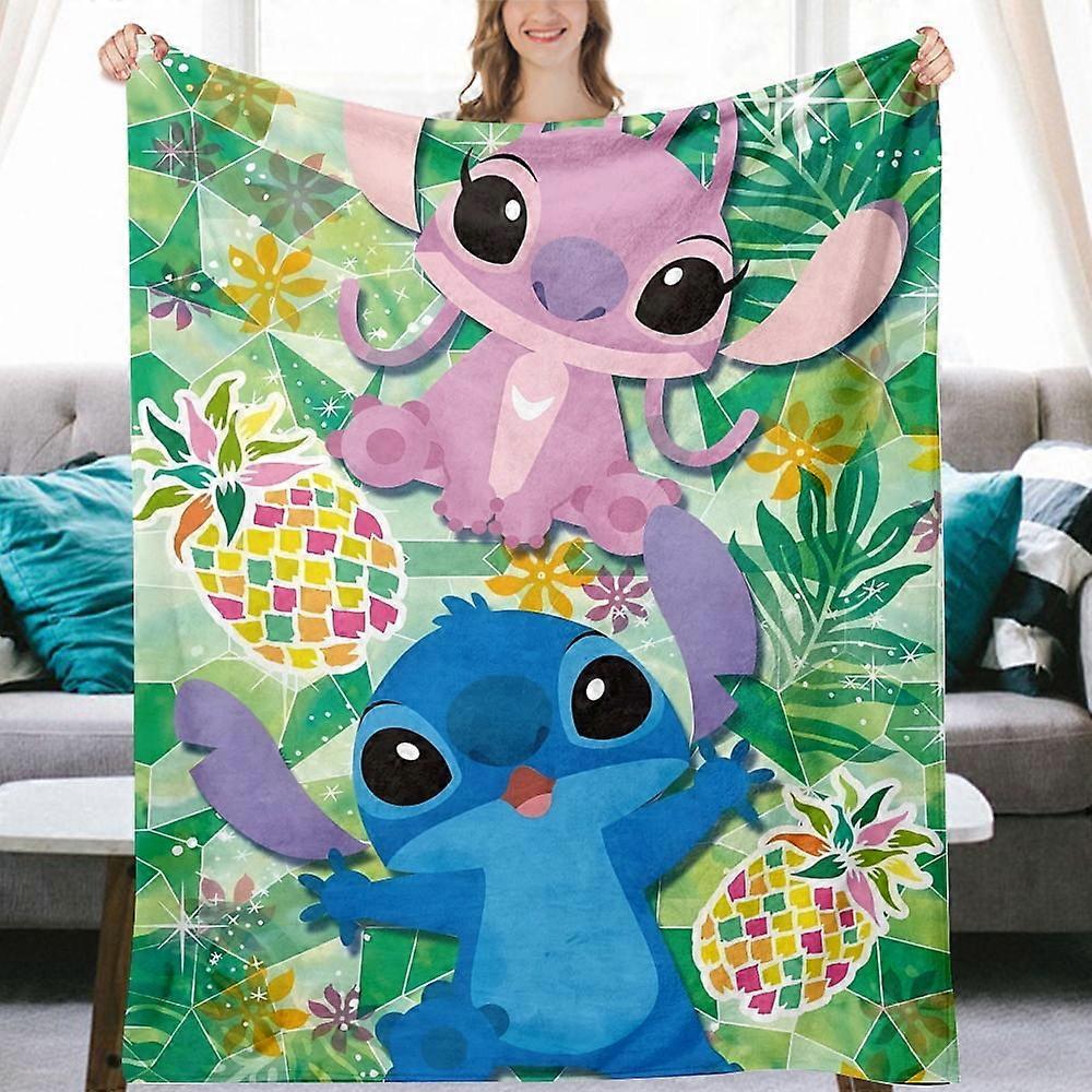 Mengen Lilo & Stitch Flannel Blanket For Bed Couch Living Room Sofa Chair 3D Printed Cartoon Plush Blanket Best Gifts Blanket For Kids Women AdultsT45