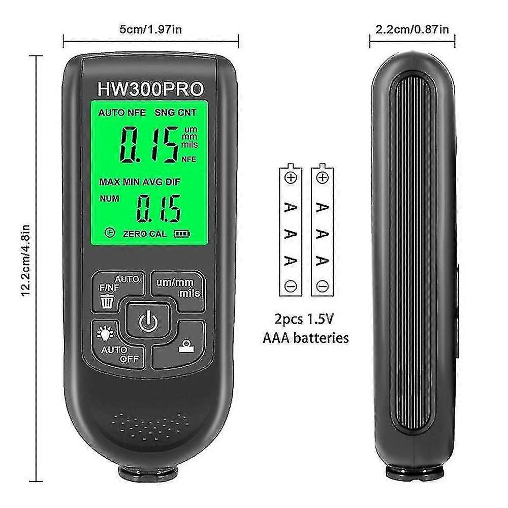 Digital Backlight Lcd Film Meter Paint Thickness Tester Tool Black