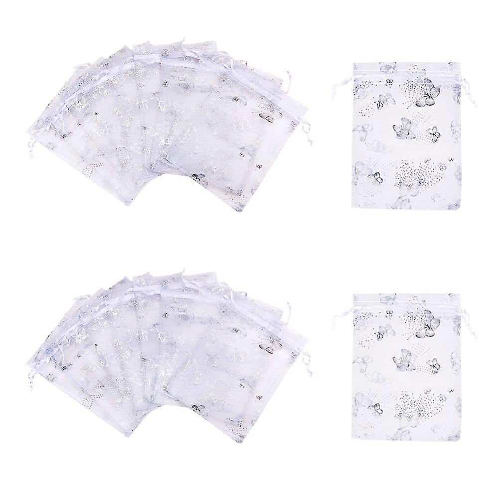 Organza Bags Rectangle with Butterfly White 17.5x12.5cm
