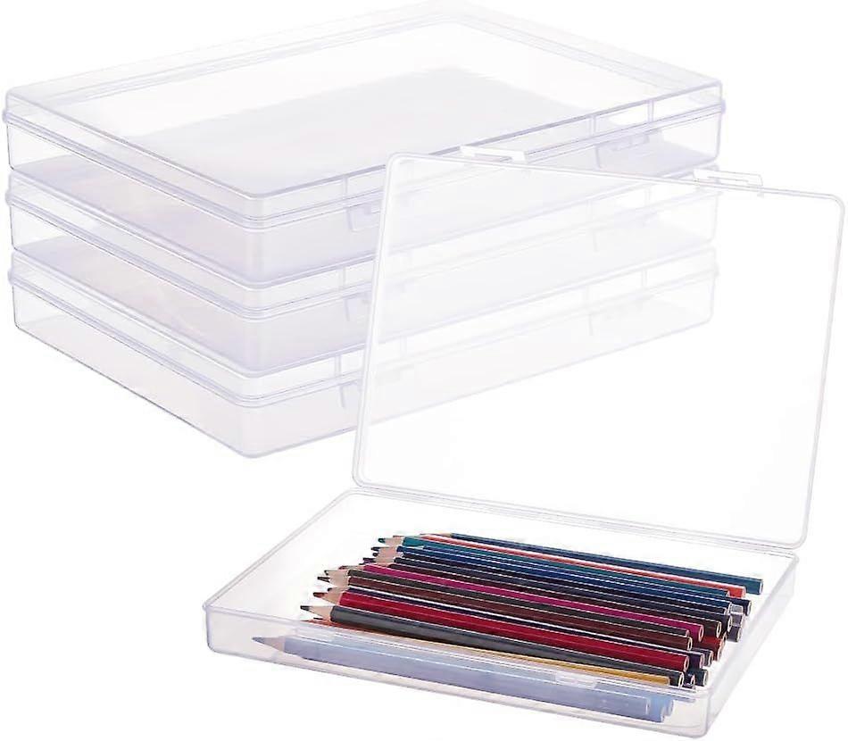 4 Pack 8.8x6.5x1.2" Large Rectangle Clear Plastic Storage Containers Large Box Case with Double Buckles for Cards Pens Beads and Jewelry Findings