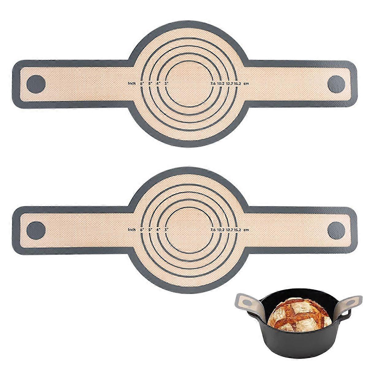 2Pcs Oval and Round Silicone Bread Sling for Oven.Non-Stick & Easy to Clean Bread Baking Mat, Reusable Silicone Baking Mat with Long Handles, Sourdoug