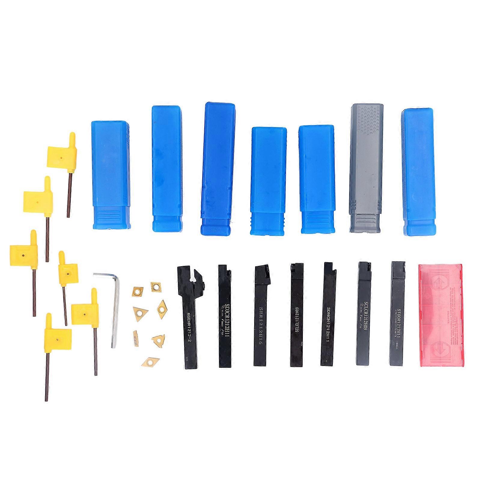 12MM Lathe Boring Bar Set 7PCS Tool Holders 7PCS Carbide Inserts 7PCS Wrenches for CNC Lathe Turning and Cutting