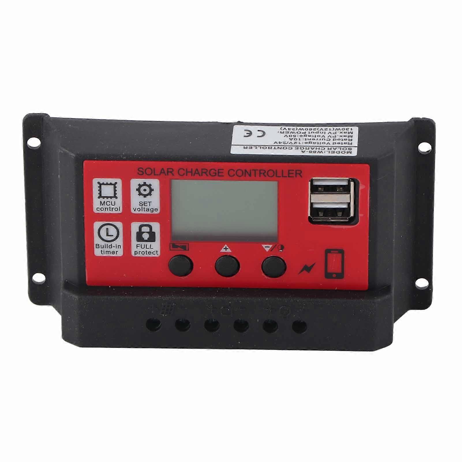 Charge Controller Adjustable Solar Panel Battery Intelligent Regulator with LCD Display 12V 24V