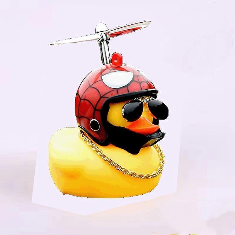 Rubber Duck Toy Car Ornaments Yellow Duck Car Dashboard Decorations Squeeze Duck Bicycle Horns with Propeller Helmet2Pieces-002