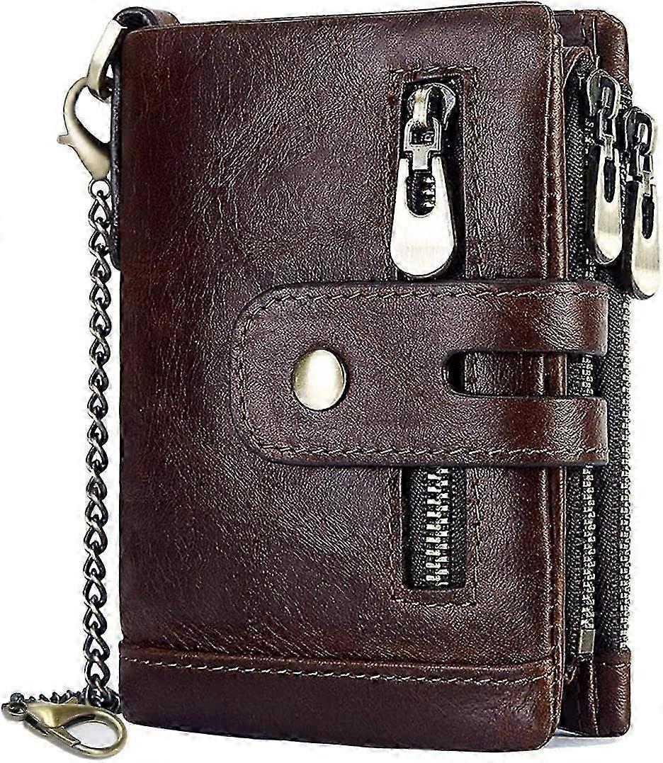 رجل محفظة RFID حجب الرجال محفظة جلدية حقيقية وسحاب عملة جيب محفظة ثنائية الطي مع سلسلة 16 حامل بطاقة الائتمان جلد طبيعي الرجال الجدار