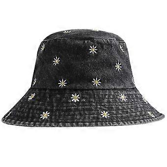 Girl Daisy Pattern Bucket Hat Wide Brim Outdoor Summer Spring Foldable Fisherman Hat Sunproof Gifts for Girlfriend  light blue