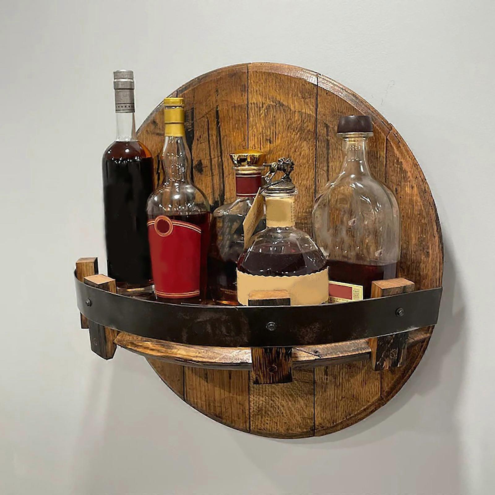 Rustic Bourbon Whiskey Barrel Shelf Wine Bottle Display Shelf Wall Holder