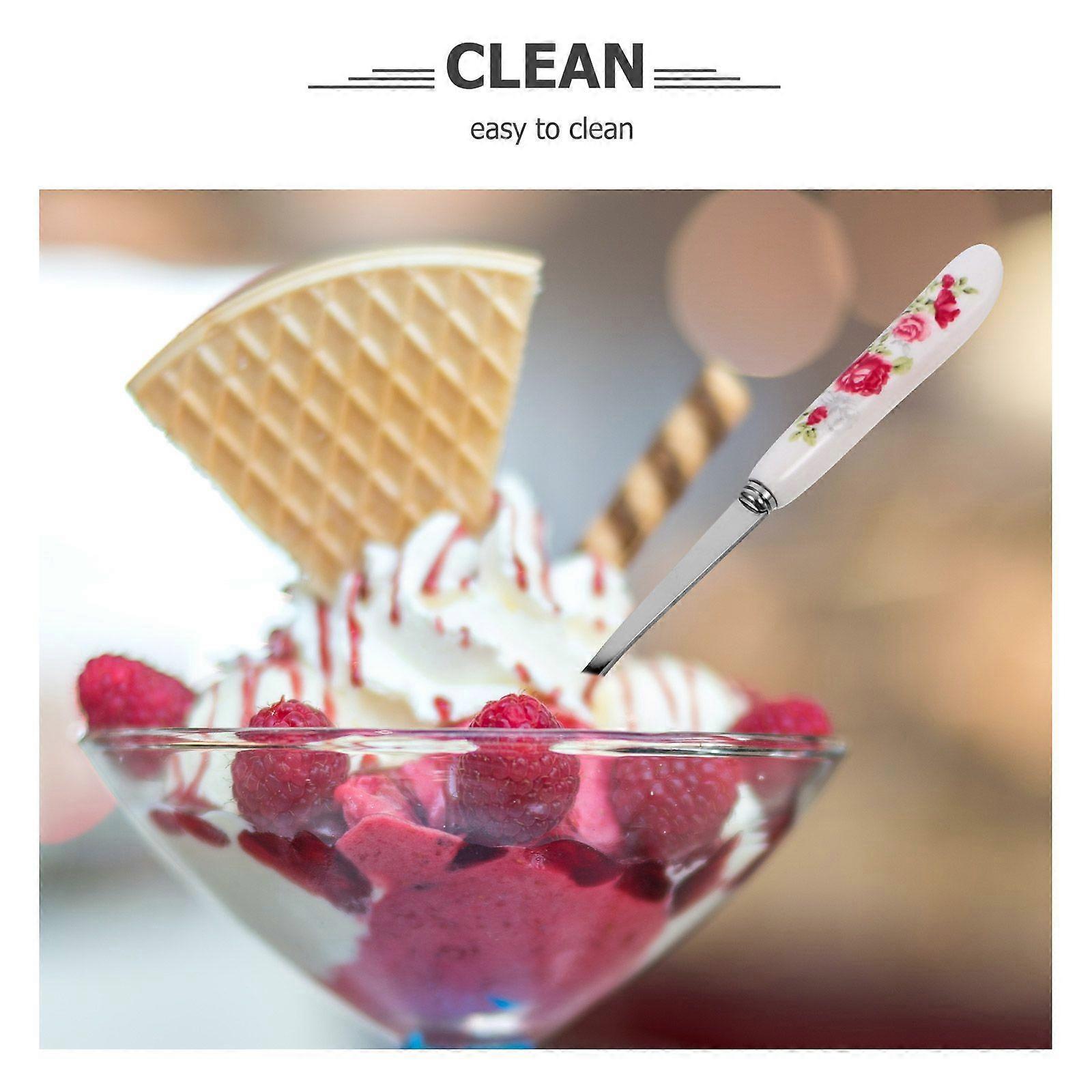 6Pcs Ceramic Handle Dessert Fork Multi-function Small Fork Portable Fruit Fork Dessert Supply