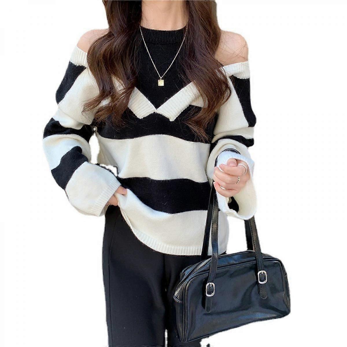 Women's Off Shoulder Sweater  Loose  Pullover Knit Jumper