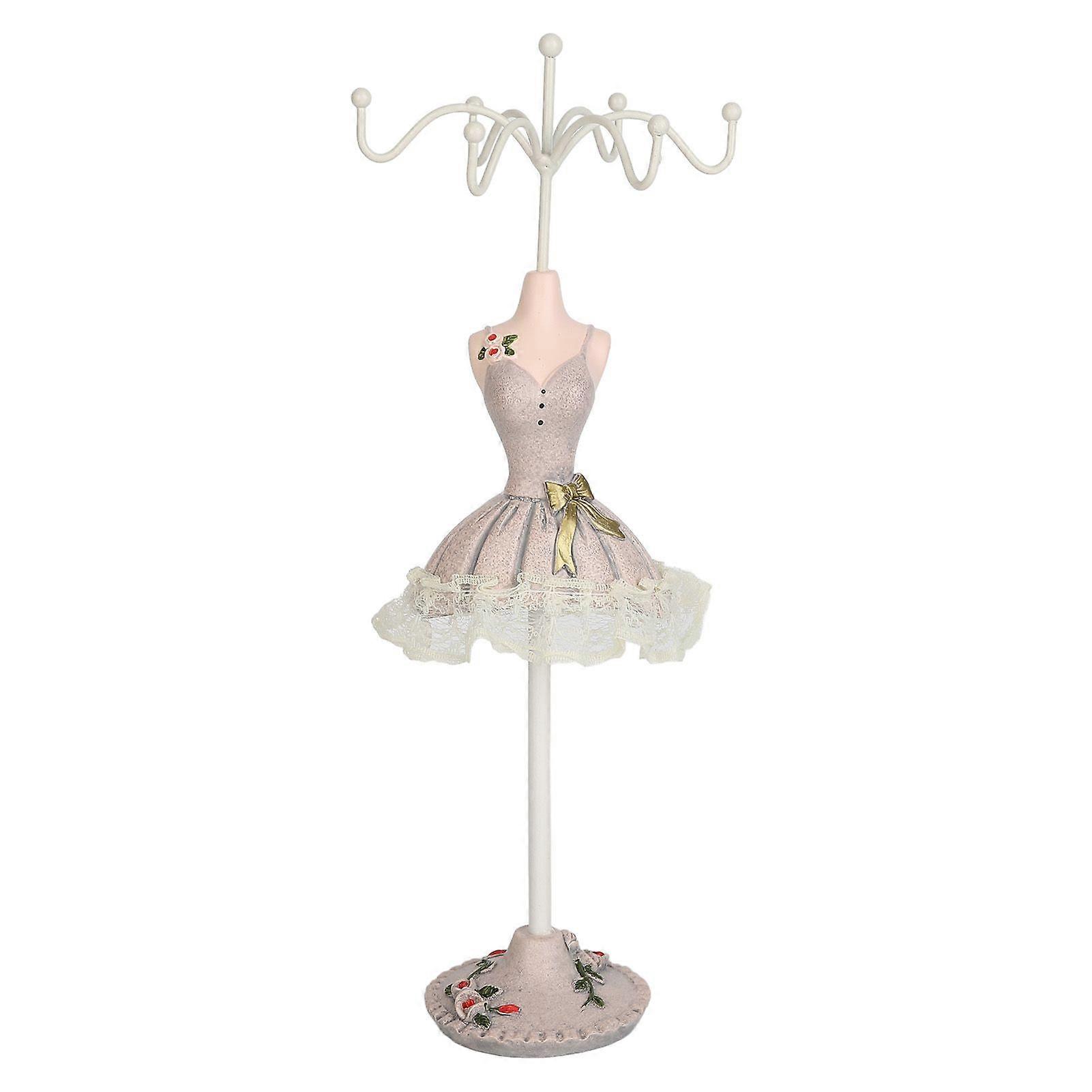 Model Dress Jewelry Display Stand Resin Iron Space Saving Earring Necklace Hanging Mannequin Jewelry Display Rack Gray