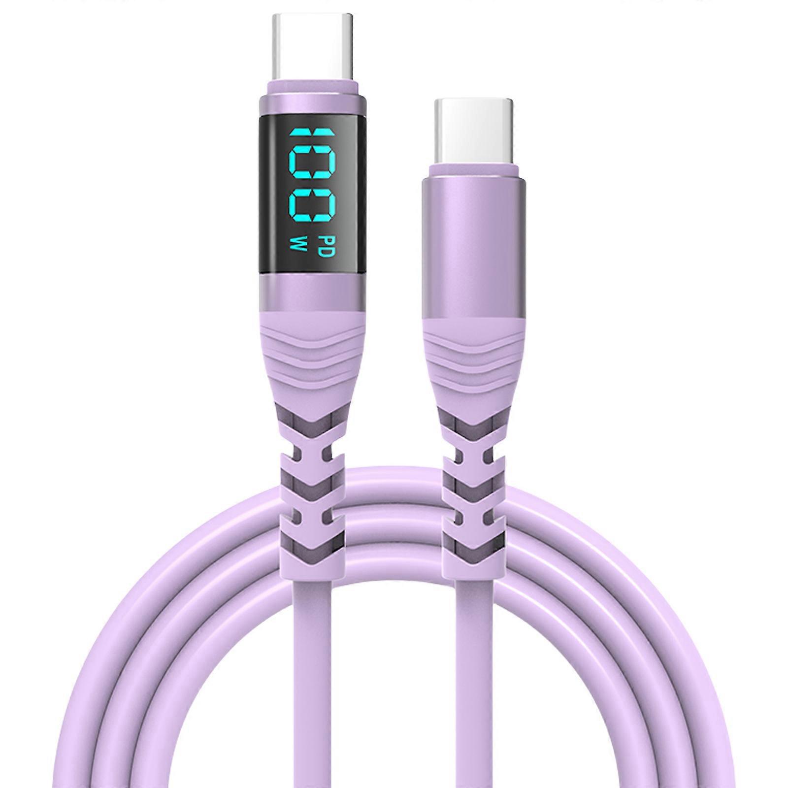 USB C - USB C Kablosu 100W/5A Hızlı Şarj Hızlı Şarj 480Mbps Veri Transferi Kablosu Akıllı Telefonlar Tabletler Dizüstü Bilgisayarlar Mor