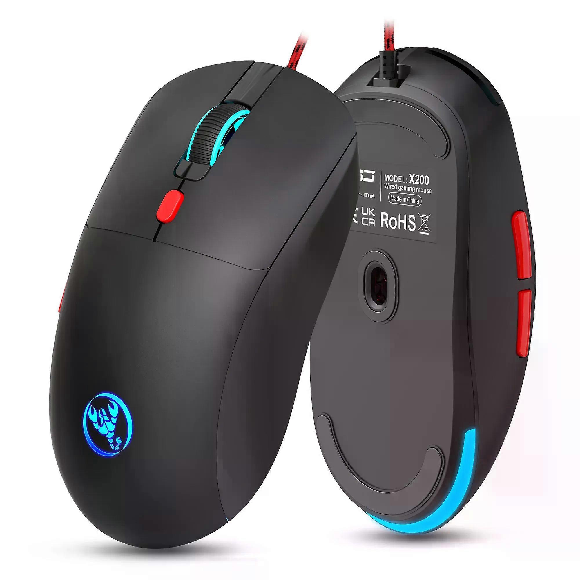 6 Keys Wired Gaming Mouse Adjustable 3600dpi 7 Colors RGB Comfortable Mice for Home Office Laptop Computer Gamer