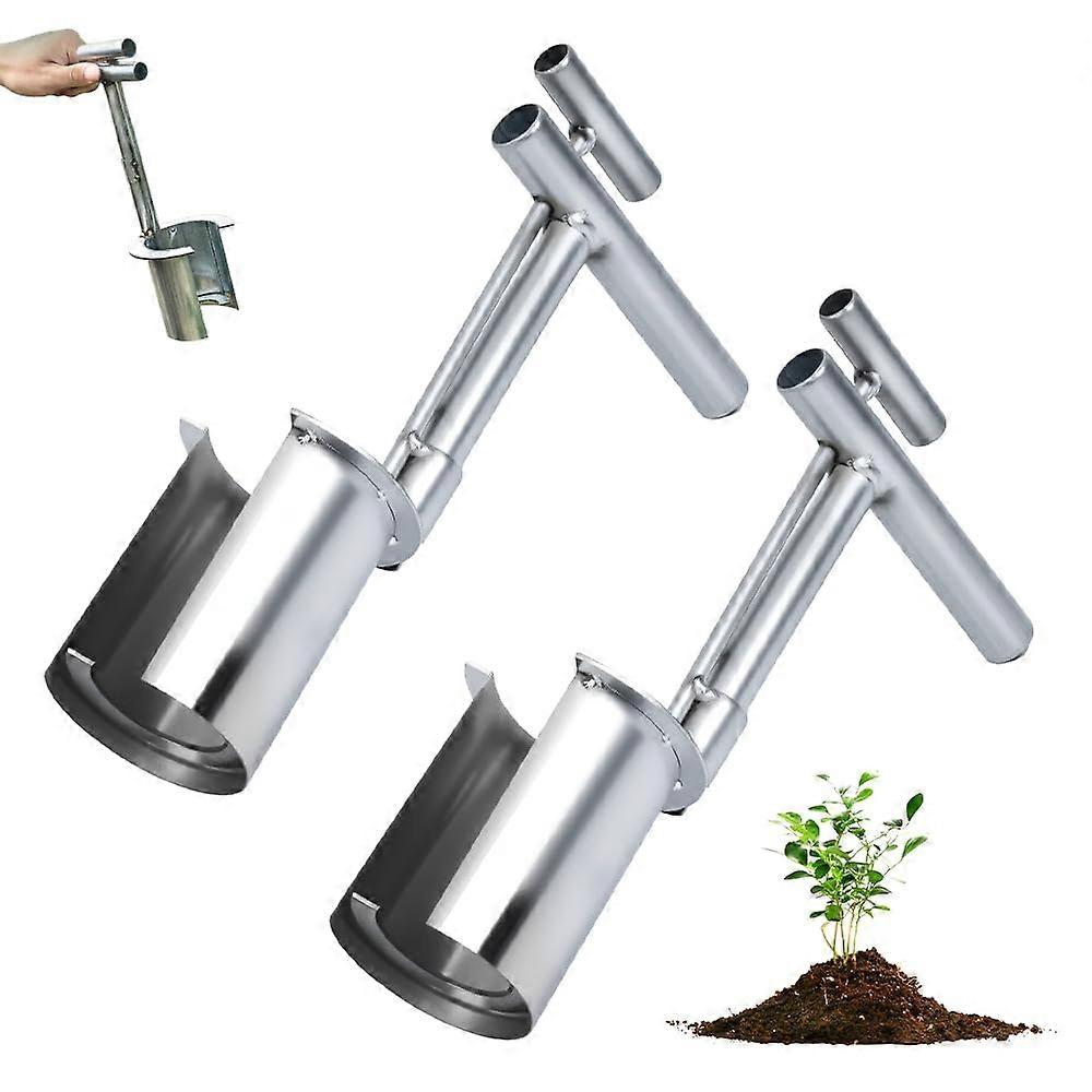 Stainless Steel Bulb Planter Tools Set - 2 Heavy-Duty Garden Seedling Transplanters for Easy Seed Planting