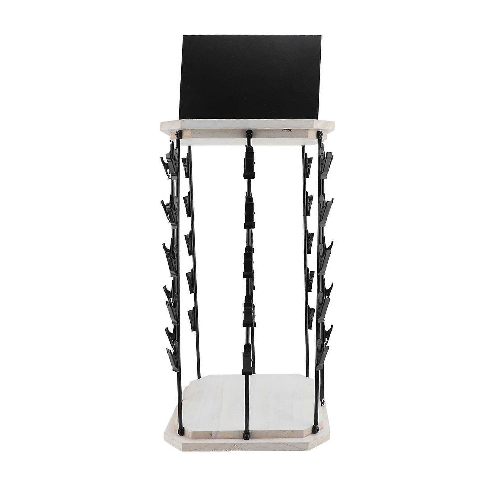 Chips Display Stand with Top Clipboard, Creative 360° Rotating 5 Tiers 40 Clips Wooden Chips Display Stand for Candy Snacks