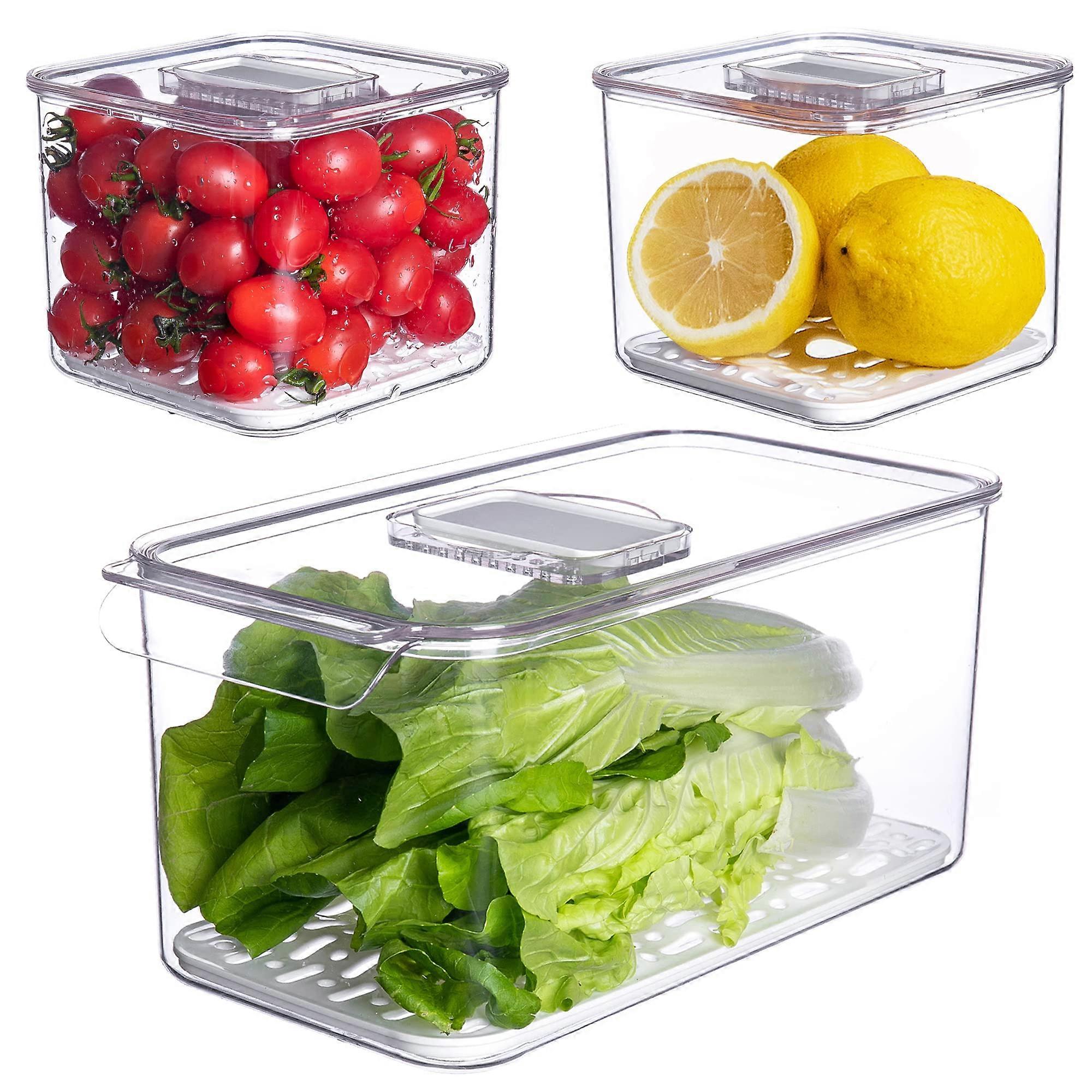 Fresh Produce Saver for Refrigerator - 3 BPA-Free Stackable Food Storage Containers for Fruits, Vegetables, and Lettuce