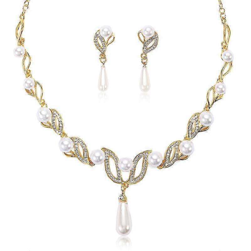 Pearl Necklace Set with Cubic Zirconia, Elegant White Freshwater Pearls, 18-Inch Adjustable Chain