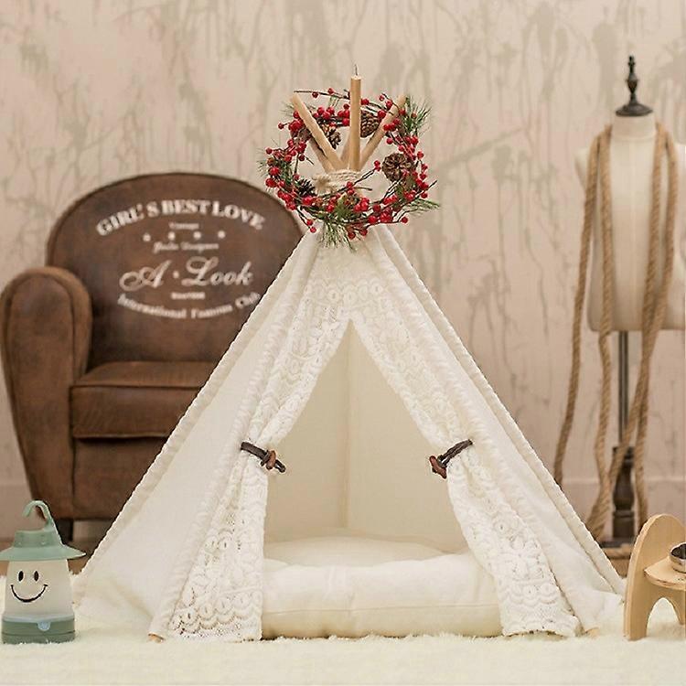 Removable and Washable Canvas Fabric Pet Nest Pet Tent 60x60x70cm Spiked Lace (with Pad)