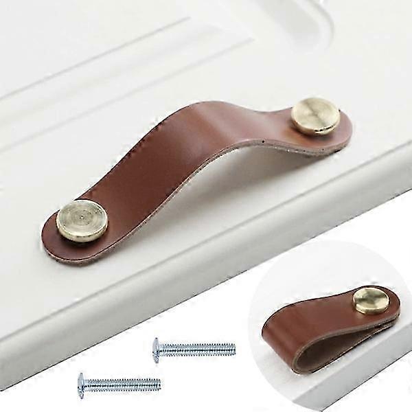 سحب جلدي أنيق للأثاث - مقابض خزانة مصممة عتيقة من 4 قطع طقم متين وأنيق