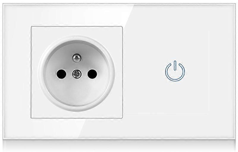 EU Smart Touch Switch For LED Light +16A French Socket Outlet With White Crystal Glass Panel