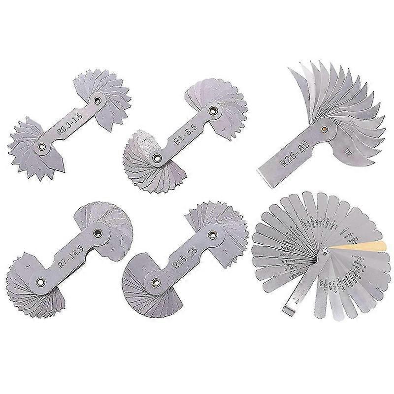 6 pz in acciaio inox raggio con spessimetro set arco raggio d'asta calibro e 0,04-0,88 mm sp - argento