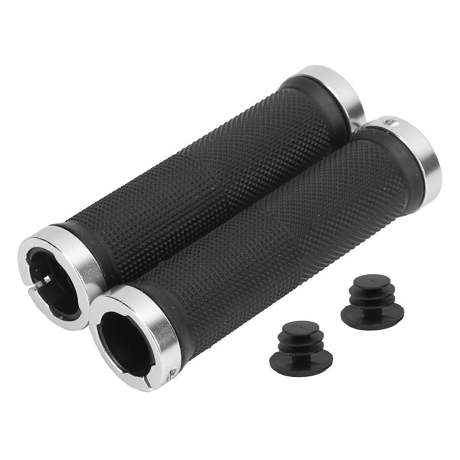1 Pair Lightweight MTB Handlebar Sleeves with Rubber Anti-Slide Foam Grip and End Plugs for Mountain Bikes Silver