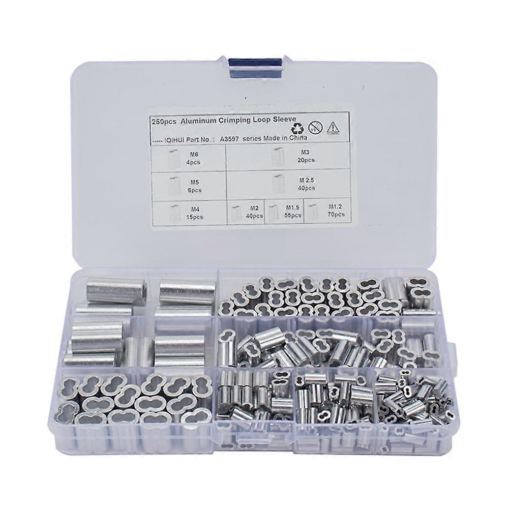 Rbanna1 Car 250pcs Double Barrel Ferrule Crimping Loop Sleeve for Wire Rope Cable Line End