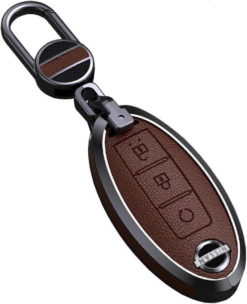 3-button Car Key Fob Holder Fit for Nissan Leather Key Shell Durable Key Cover Full Protection for Altima Maxima Murano Rogue Sentra Brown