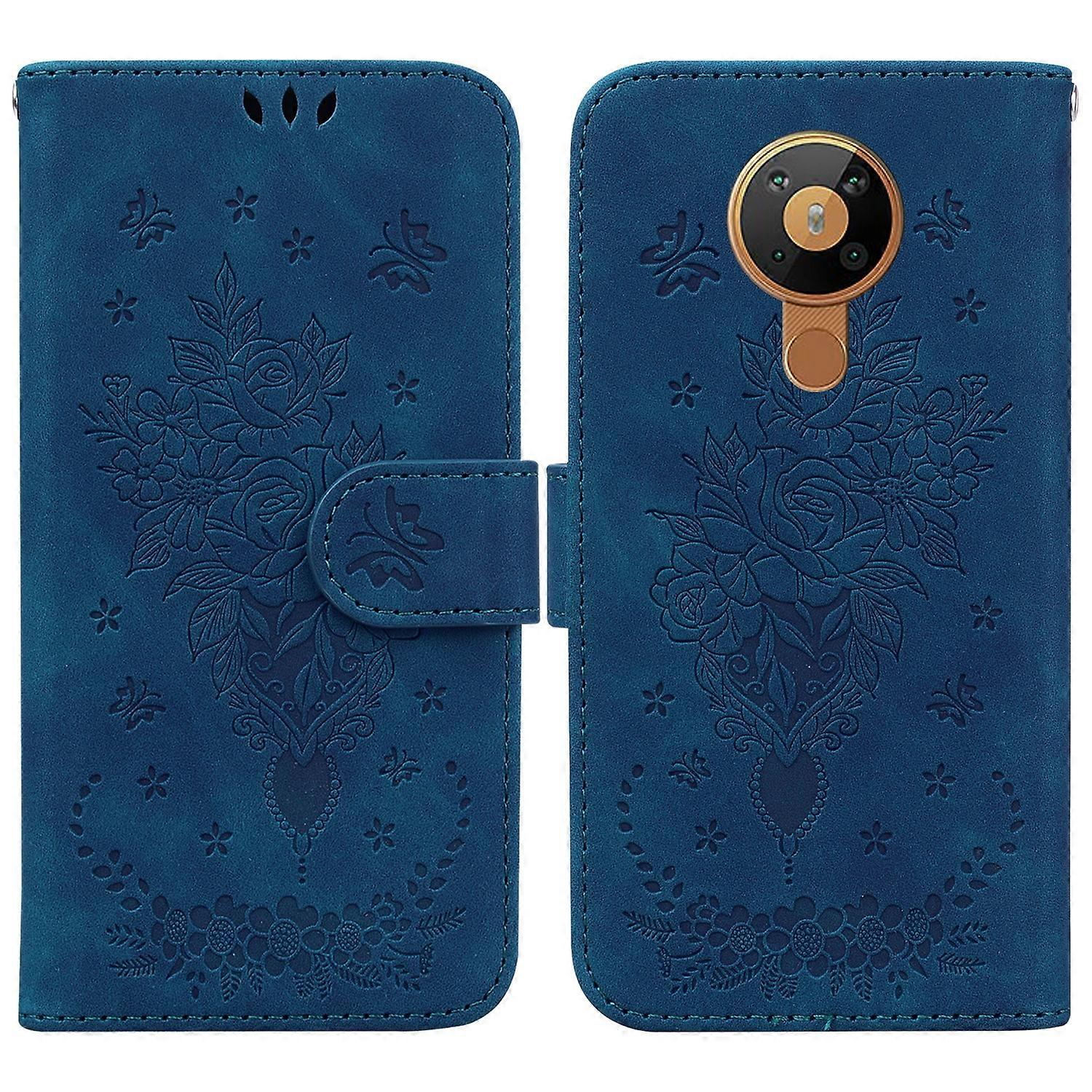 For Nokia 5.3 Butterfly Rose Embossed Leather Phone Case