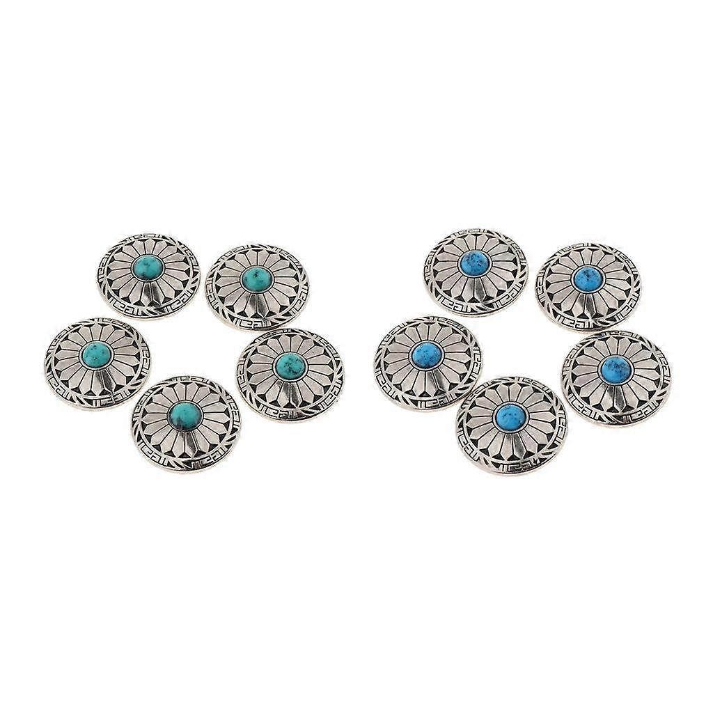 10 Pieces Round Floral Turquoise Buttons Wallet Saddle