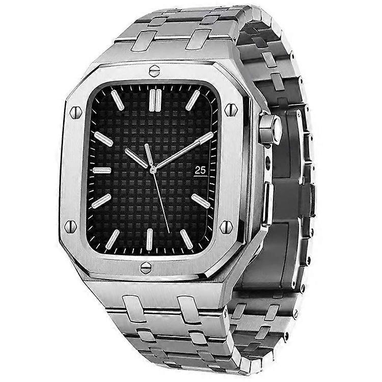 Compatível Para Apple Watch Series 8 / 7 45mm Pulseira de Relógio de Aço Inoxidável + Capa Protetora Anti-queda