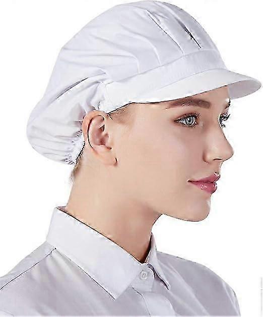 1PCS Unisex Chef Hat Elastic Cap for Kitchen Baking Cooking - White with Brim