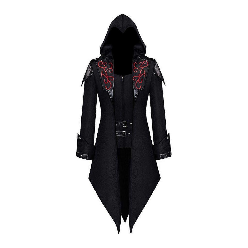 سترة معطف ذيل قوطية مقنعين معطف أسود Steampunk مع تطريز أحمر فيكتوري فاسق ملابس خارجية للنساء