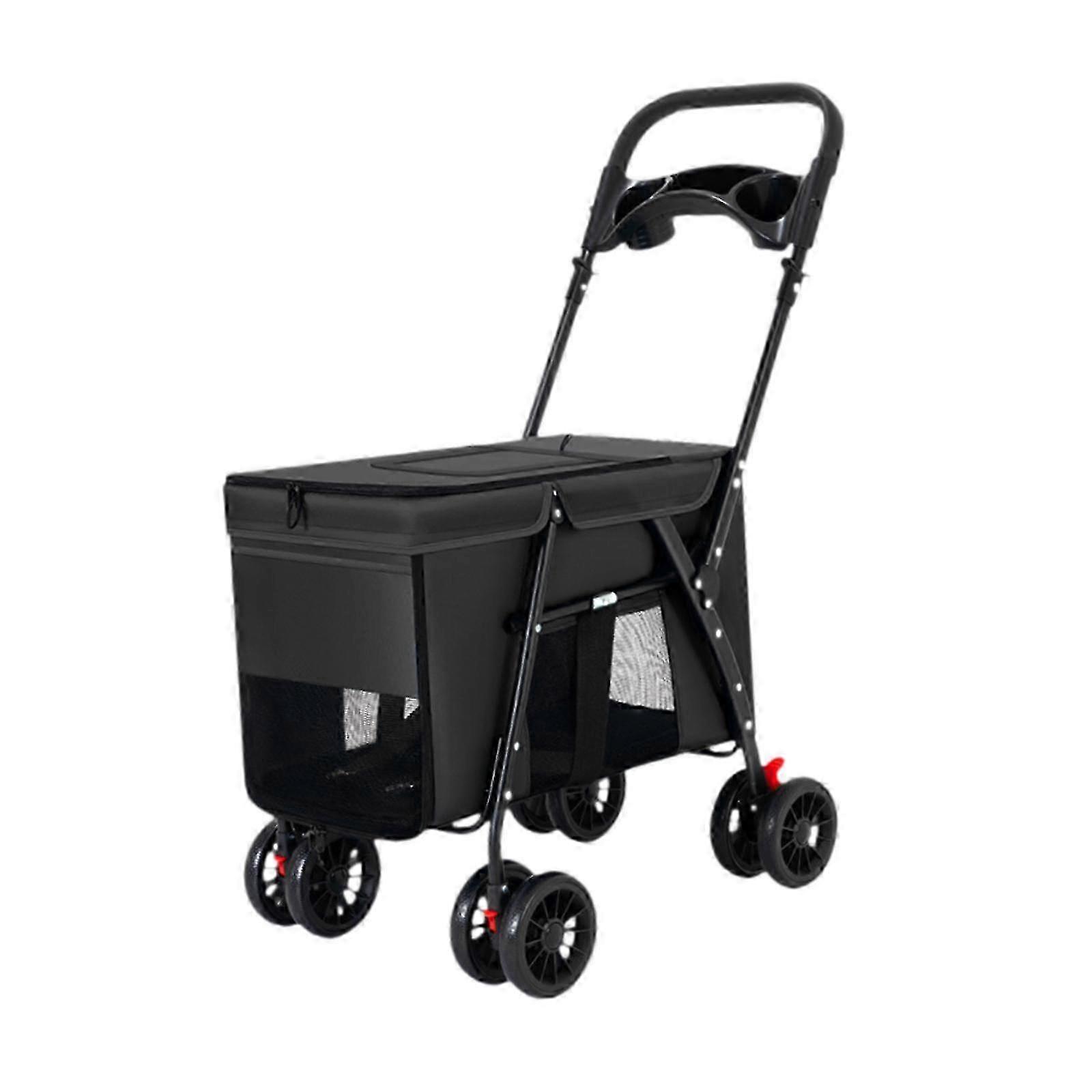 Folding Pet Stroller with Universal Wheels for Dogs, Black Color, Suitable for Various Pet Brands