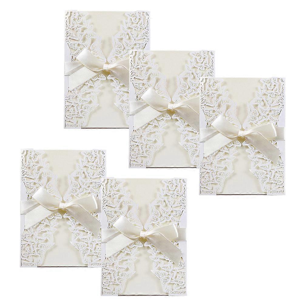 5pcs Birthday Invitations Hollow Invitations Cards with Bowknots (White)
