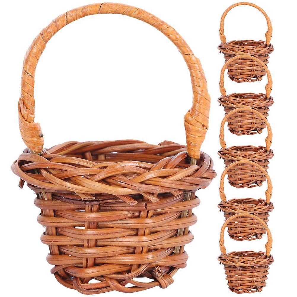 6pcs Mini Rattan Flower Baskets for Home Decor, Crafts & Picnics – Sturdy Woven Design with Handles for Storage & Ornament Display