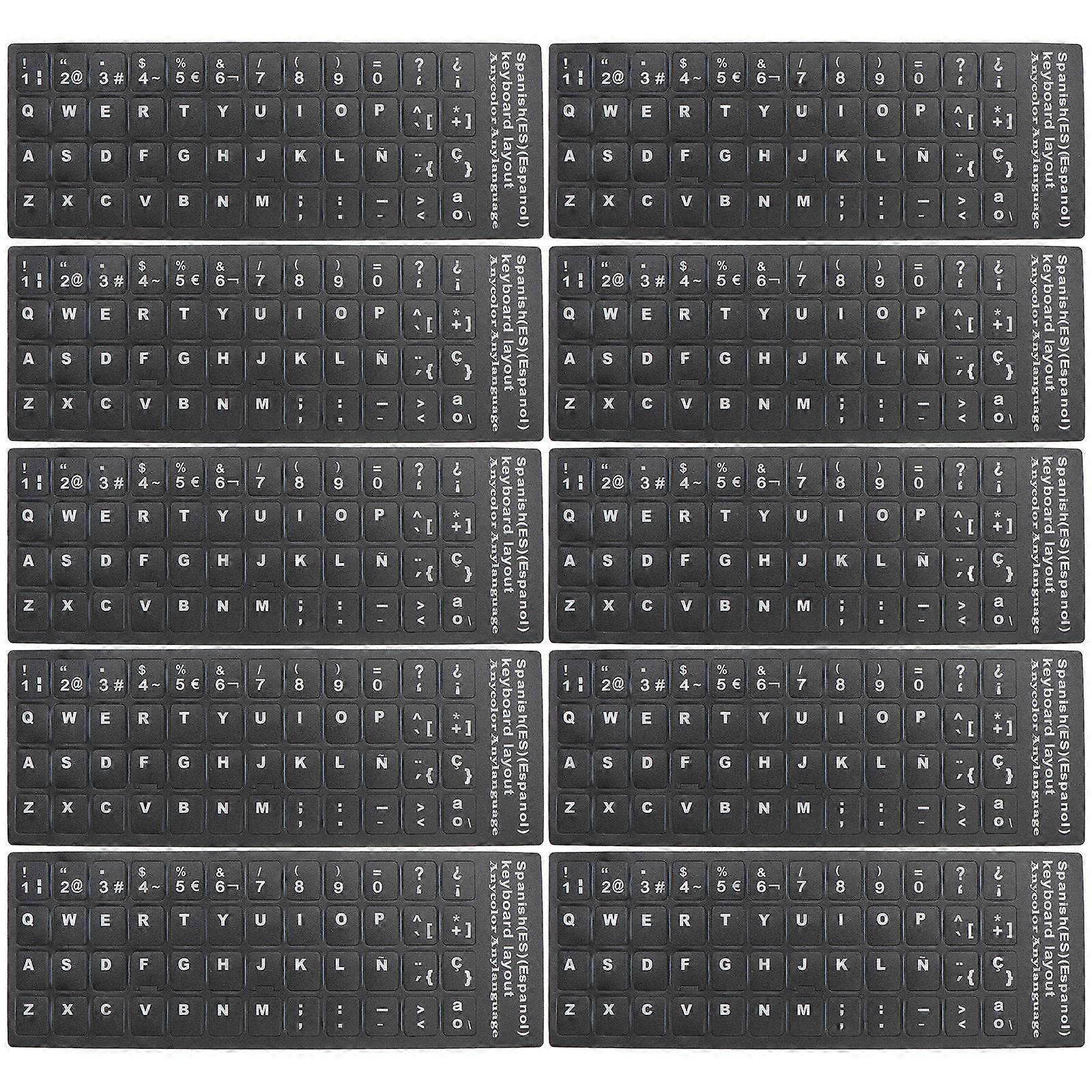 Spanish Language Keyboard Stickers for Keyboard Protector 10Pcs PVC Black